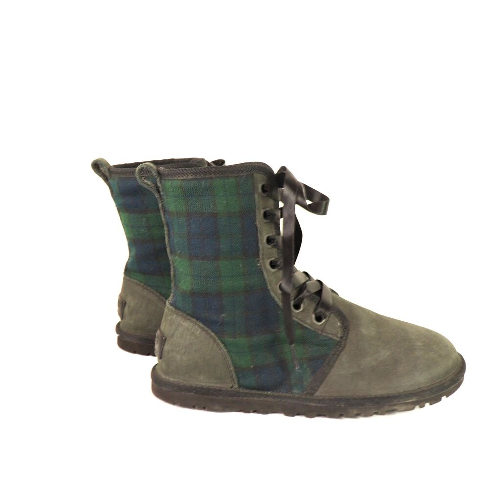Ugg Jaxen Plaid Shearling Leather Lace Up Ankle Boots 6